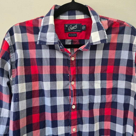 Grayers Clothiers Mens L G Plaid Button Down Long Sleeve Shirt Red Blue White - Picture 4 of 9